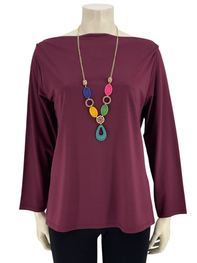 Μπλούζα βισκόζ ελαστική μονόχρωμη με κολιέ κωδ. B24868 μπορντό