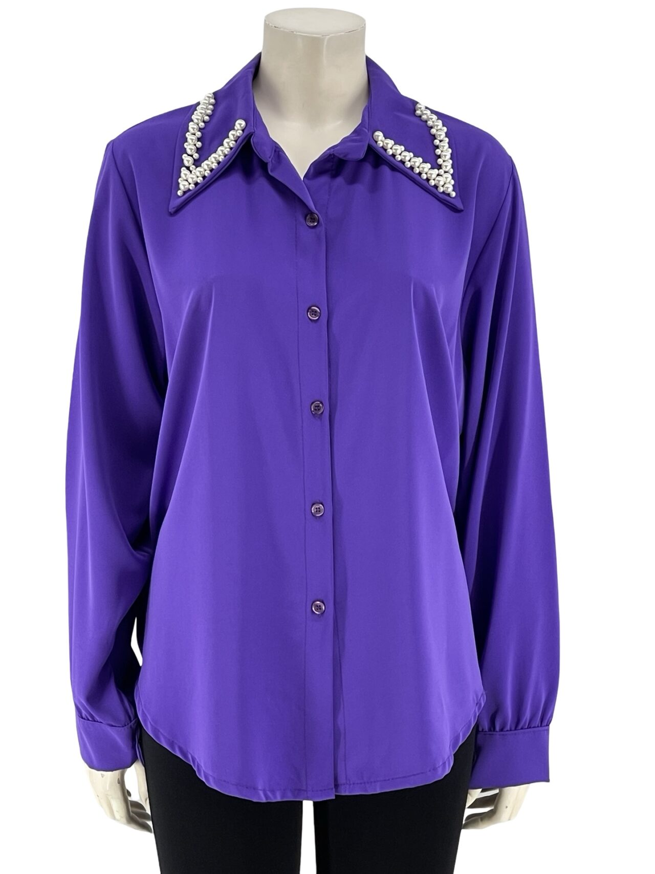 Πουκάμισο σατέν με πέρλες γιακά κωδ. PO2095 μωβ
