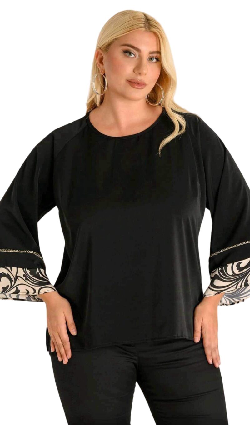 Μπλούζα σατέν λαιμόκοψη με σχέδιο στα μανίκια κωδ. S10562