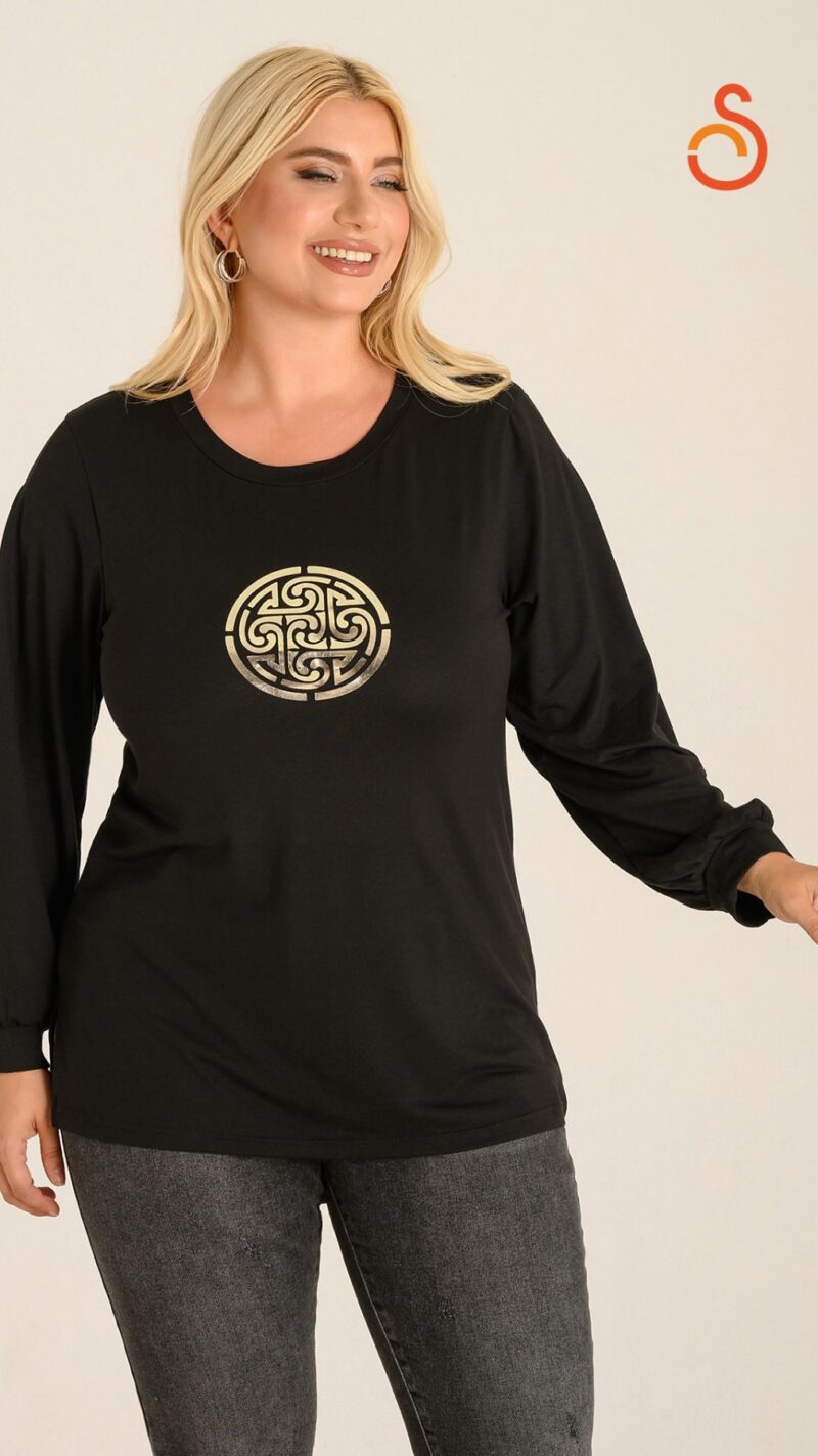 Μπλούζα βισκόζ ελαστική λαιμόκοψη με τύπωμα