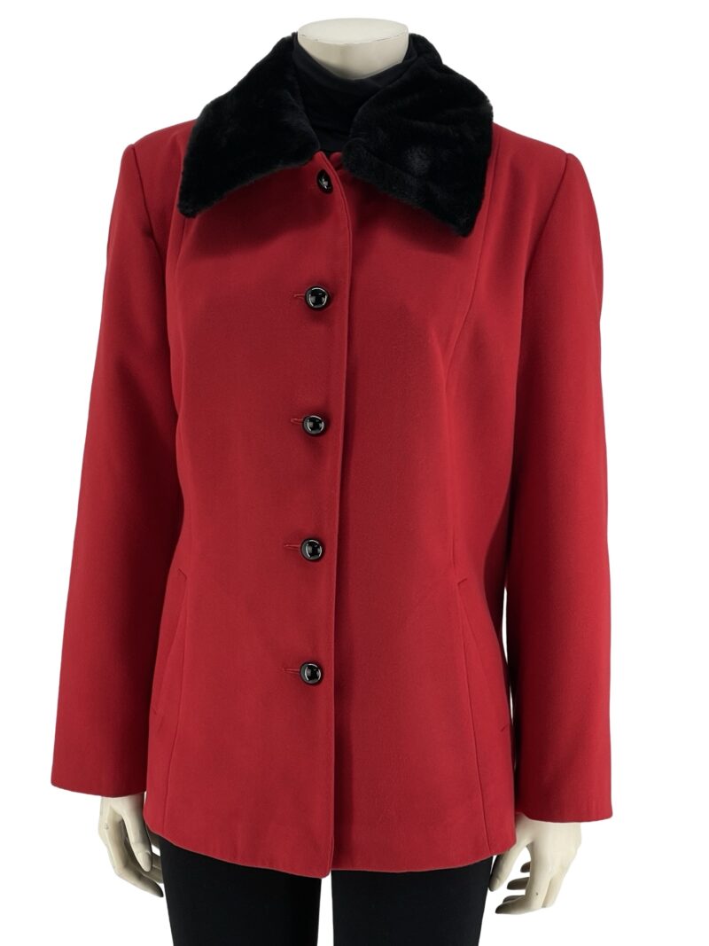 Σακάκι βελούρ μονόχρωμο με αποσπώμενο γούνινο γιακά-κόκκινο