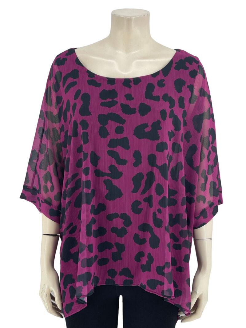 Μπλούζα εμπριμέ ζορζέτα με ημίκοντο μανίκι-ματζέντα