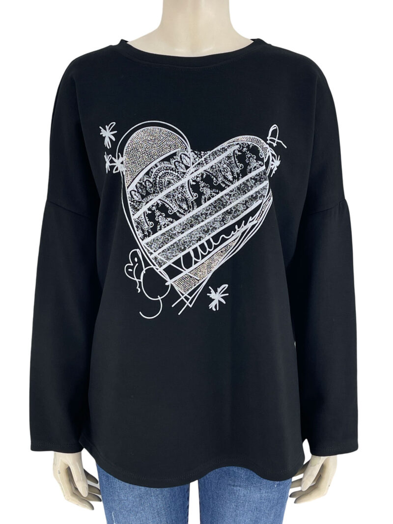 Μπλούζα oversized με στάμπα λαιμόκοψη-μαύρο