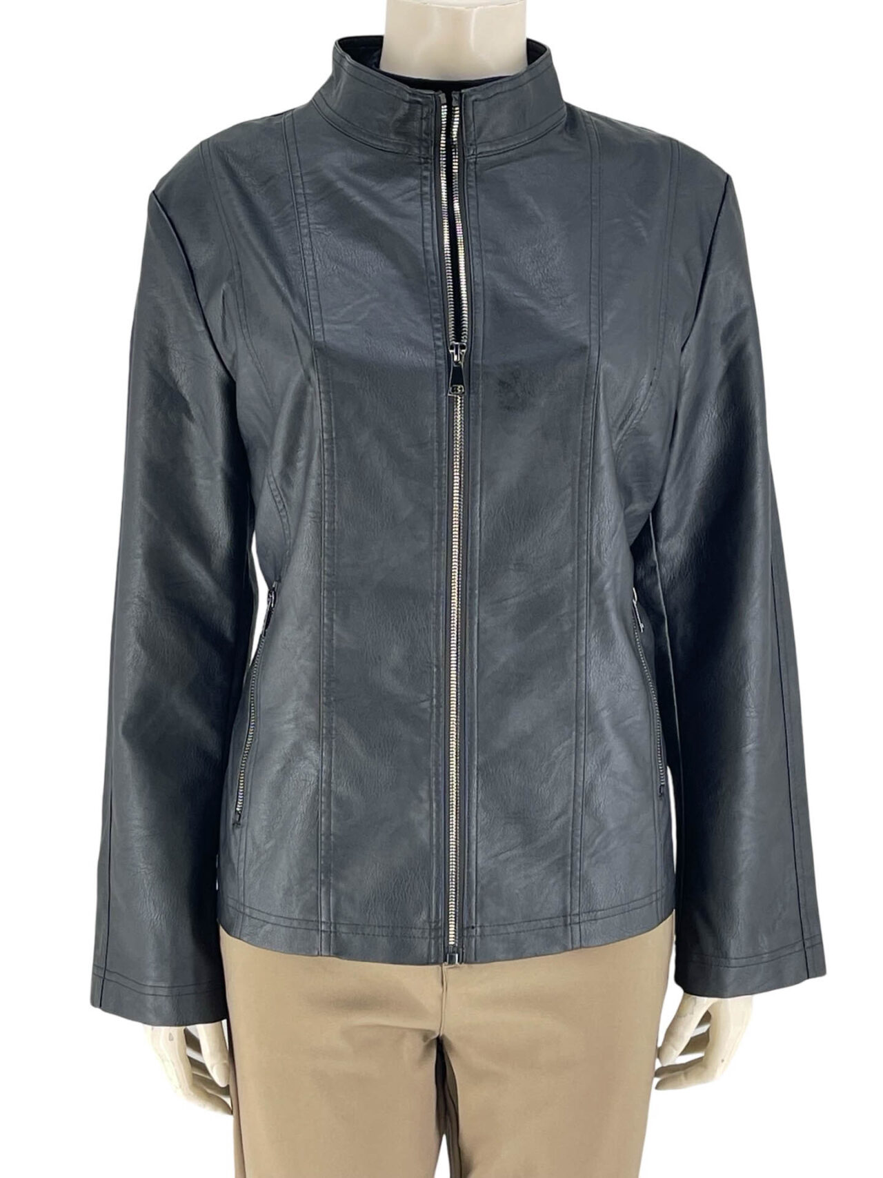 Μπουφάν δερματίνη με μάο γιακά-μαύρο