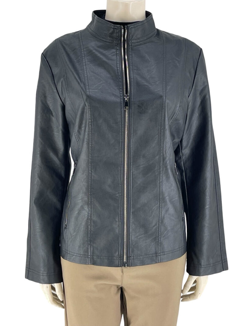 Μπουφάν δερματίνη με μάο γιακά-μαύρο