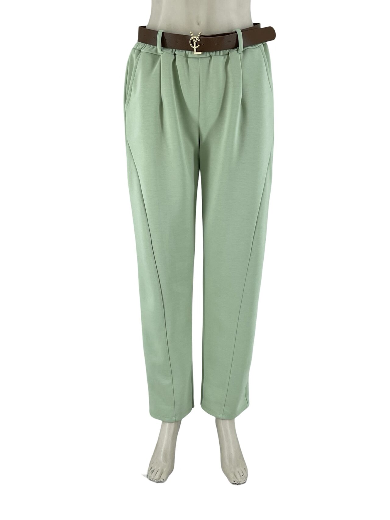 Παντελόνι ελαστικό με λάστιχο στη μέση και ζώνη-μέντα