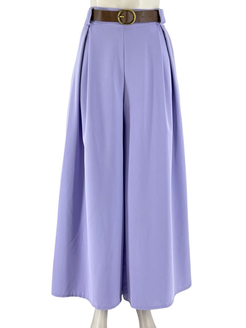 Παντελόνα μονόχρωμη με πιέτες και ζώνη-λιλά
