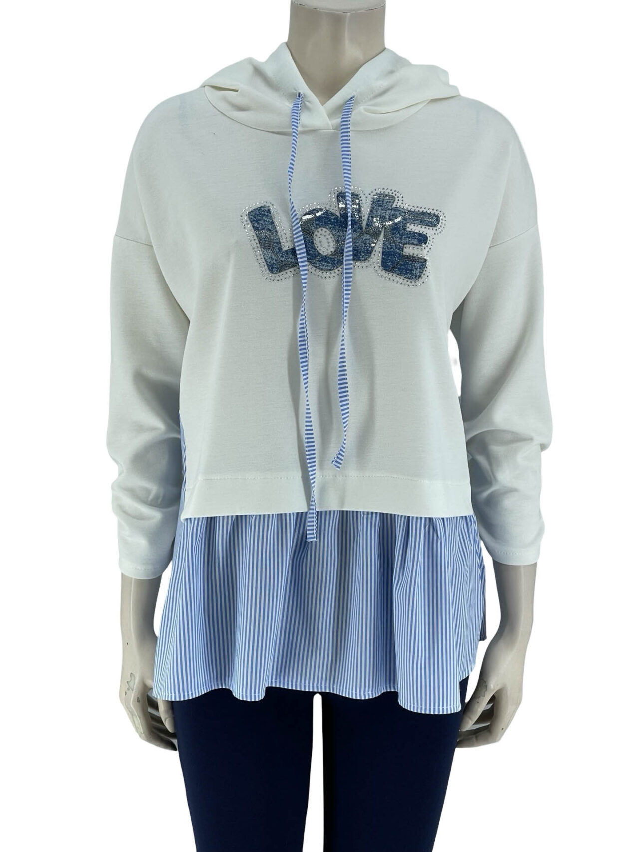 Μπλούζα με κουκούλα σε άλφα γραμμή-λευκό