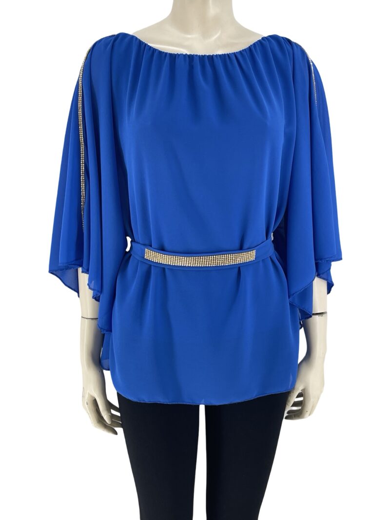 Μπλούζα ζορζέτα με διακοσμητικά στρας και ζώνη-ρουά