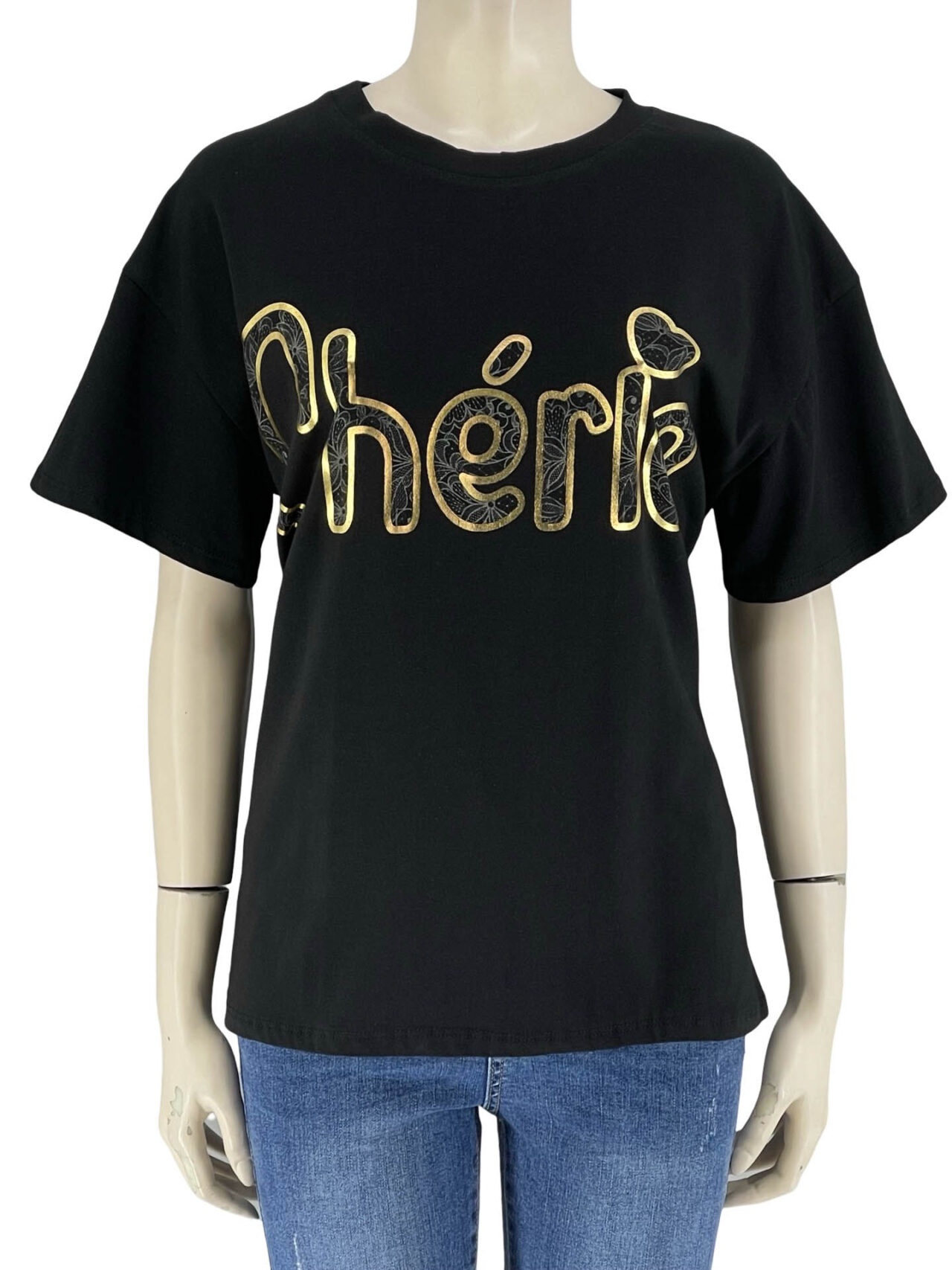 T-shirt μονόχρωμο με στάμπα-1