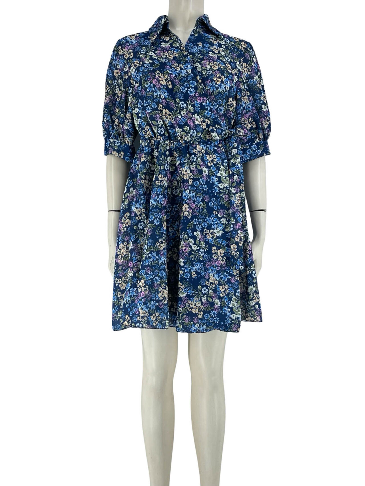 Φόρεμα φλοράλ κοντό φάκελος-μπλε