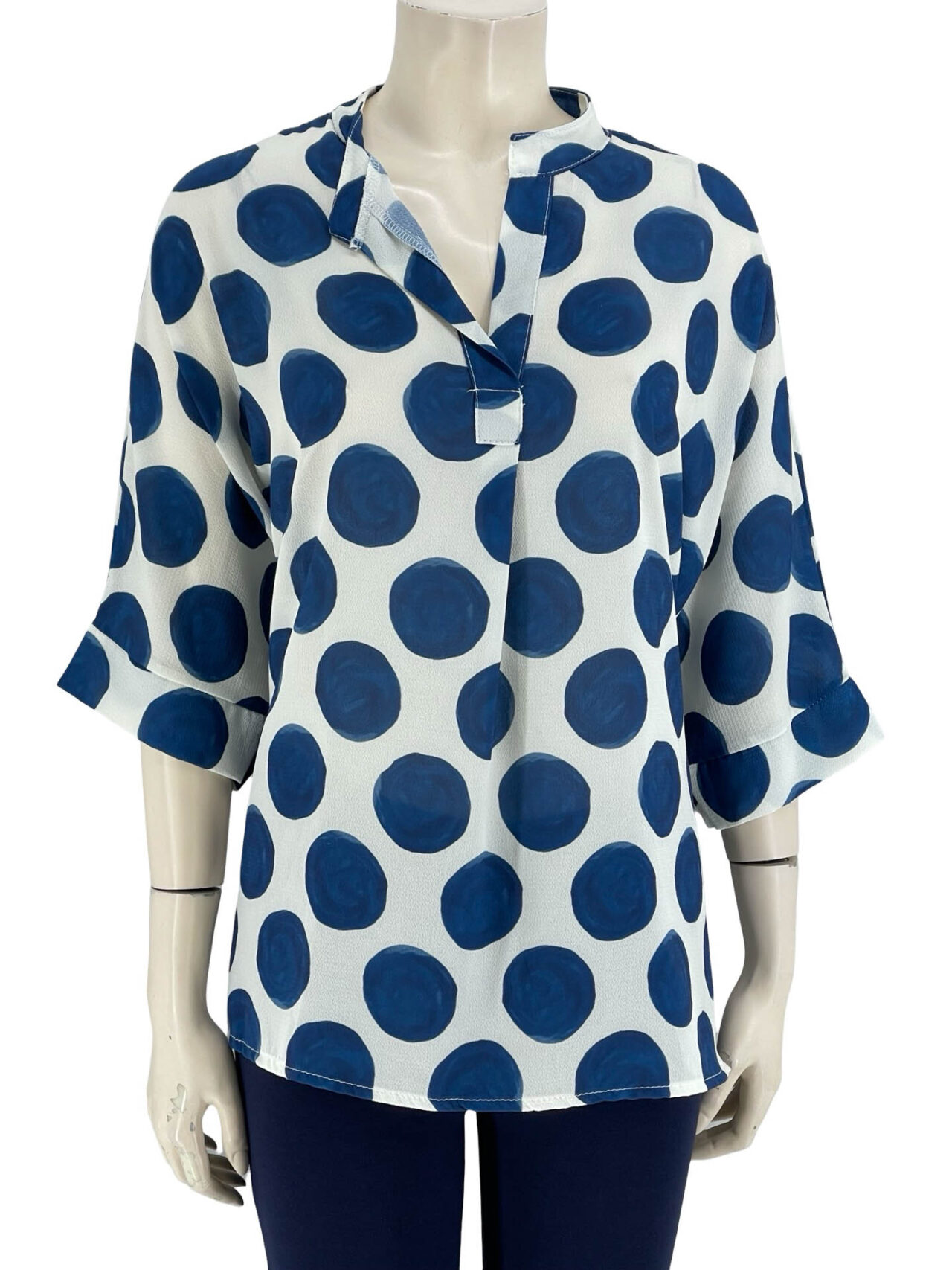 Μπλούζα oversized V με μάο γιακά-μπλε