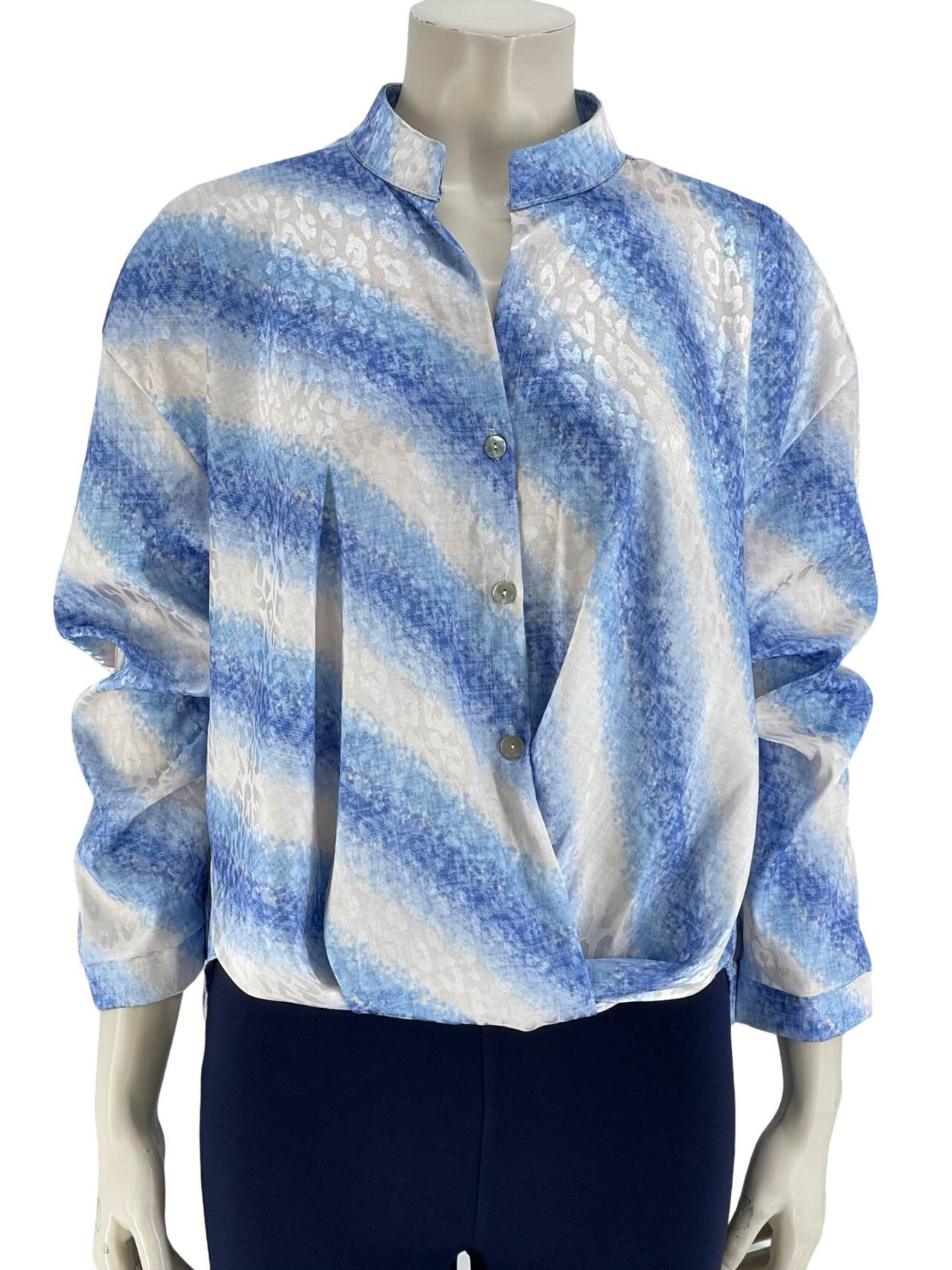 Πουκάμισο σατέν με μάο γιακά- σιέλ-εκρού