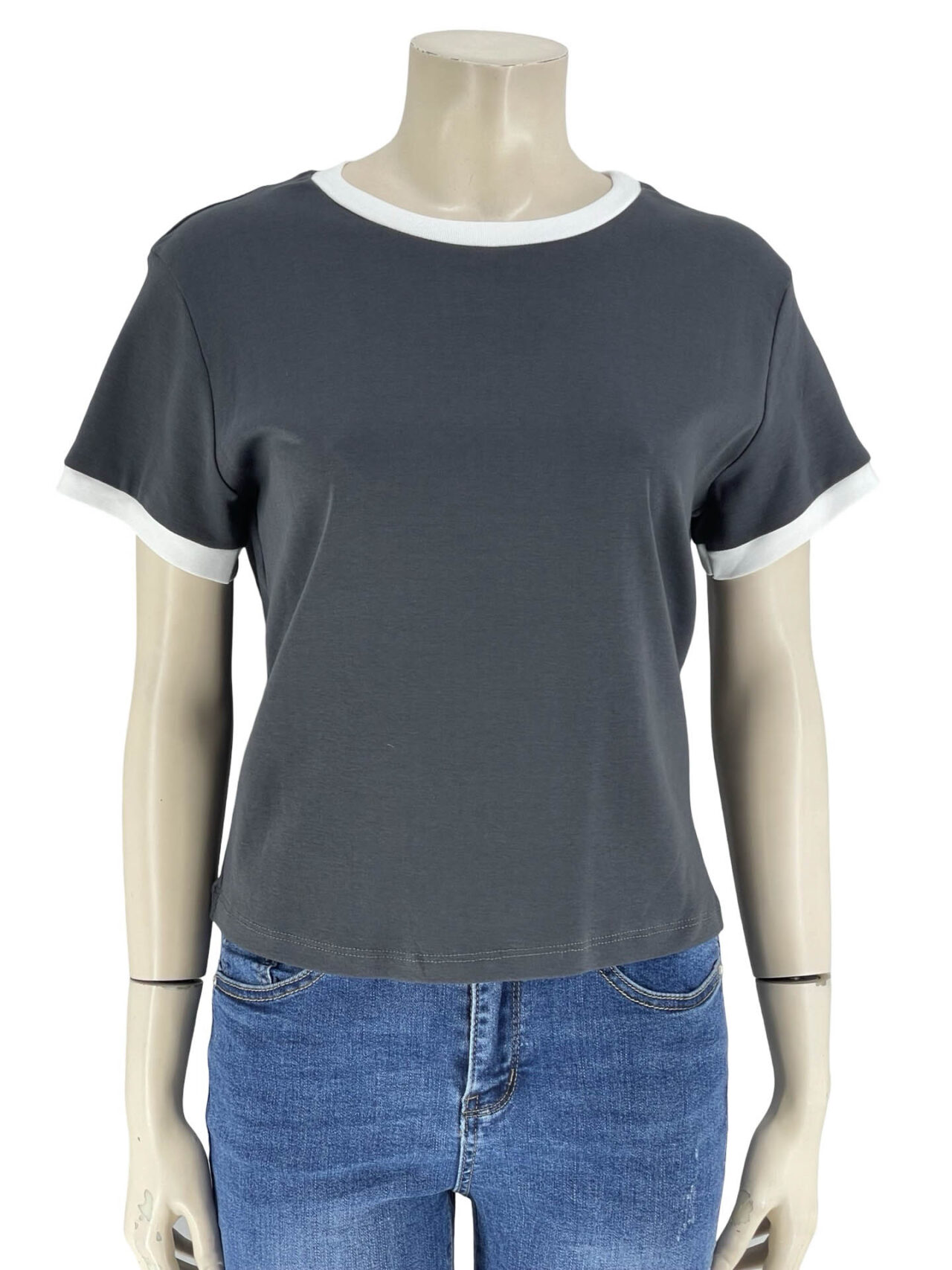 T-shirt βαμβακερό δίχρωμο-ανθρακί