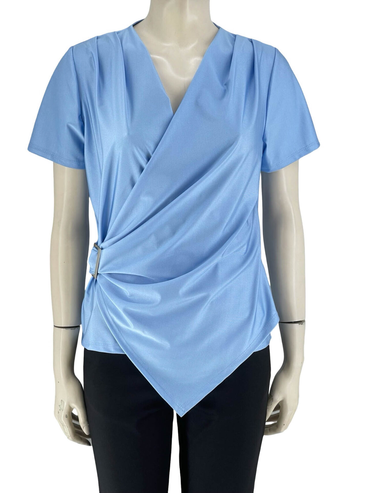 Μπλούζα κρουαζέ μονόχρωμη-σιελ