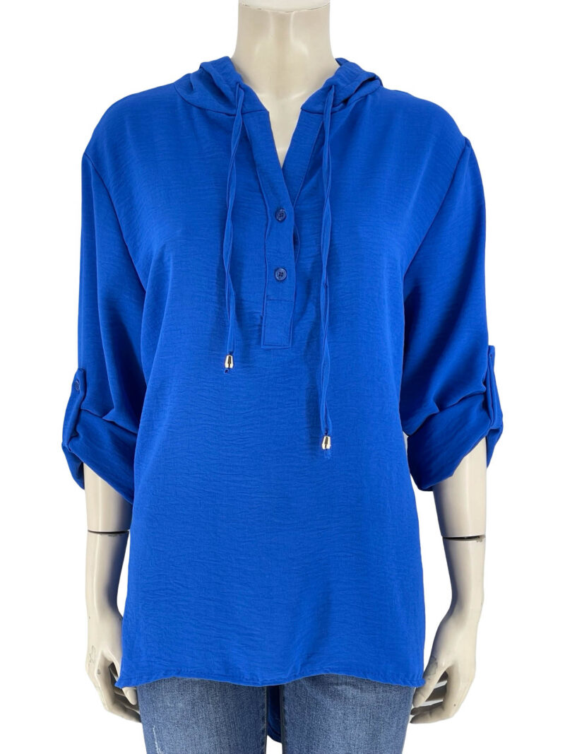 Μπλούζα μονόχρωμη με κουκούλα ασύμμετρη-ρουά