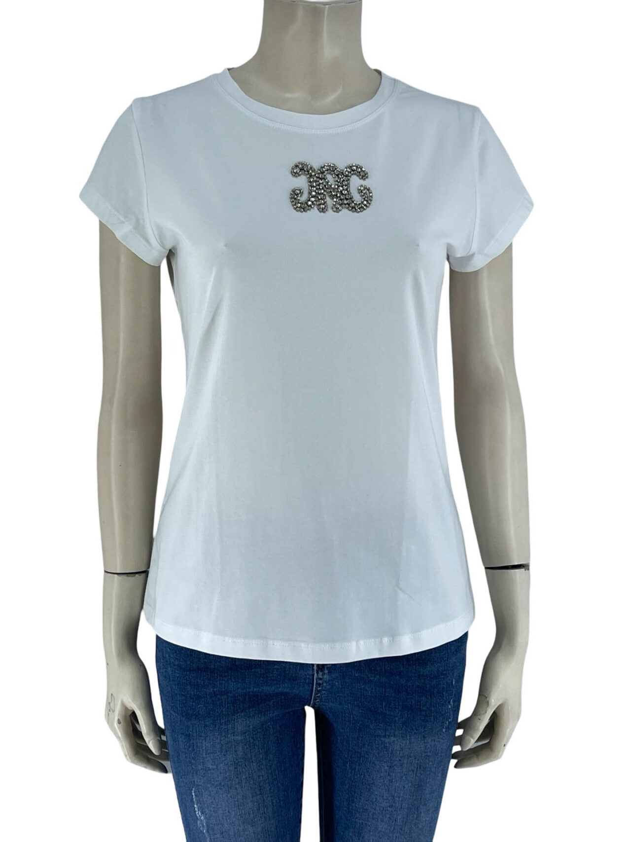 T-Shirt μονόχρωμο με στρας-λευκό