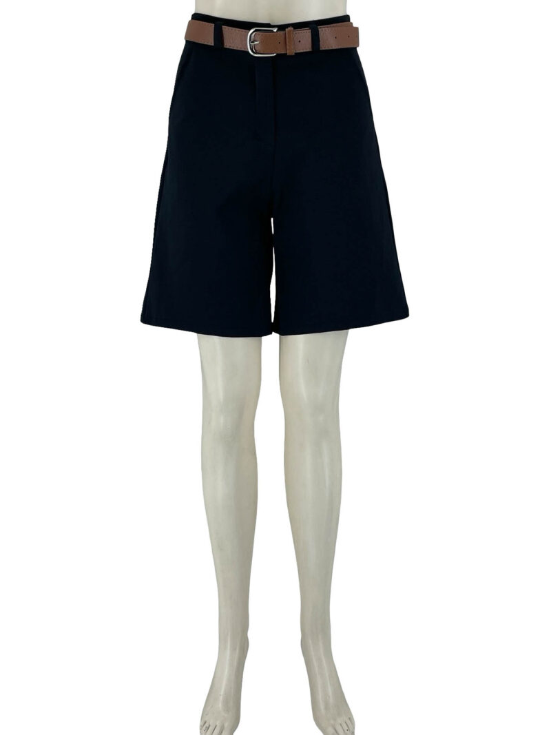 Υφασμάτινη βερμούδα με ζώνη-μαύρο