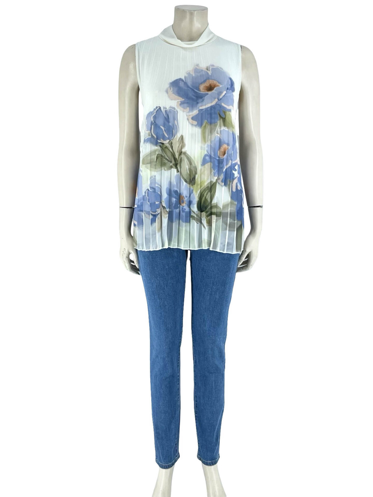 Μπλούζα φλοράλ αμάνικη πλισέ-γαλάζιο
