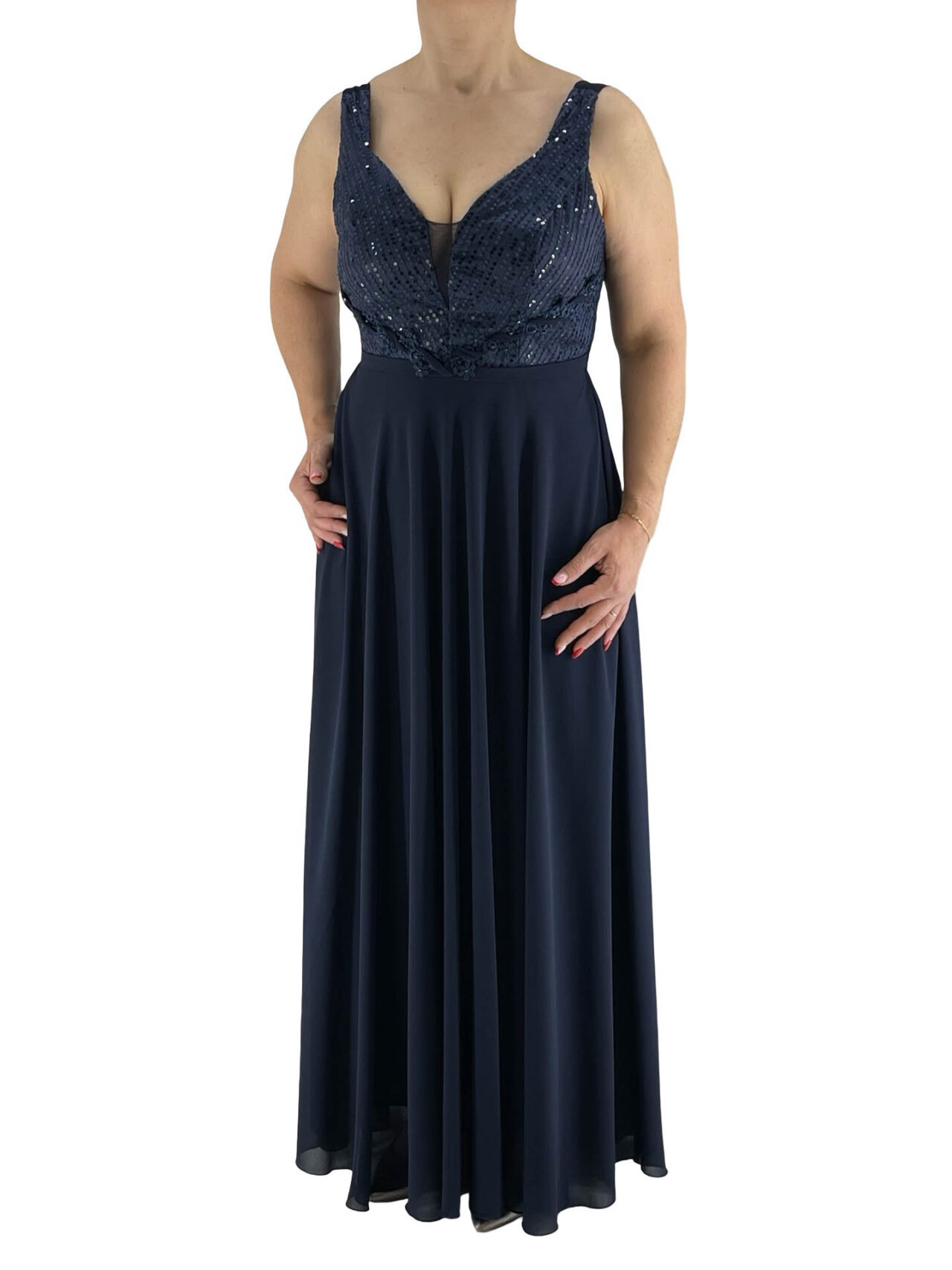 Φόρεμα maxi με κεντητό μπούστο-μπλε