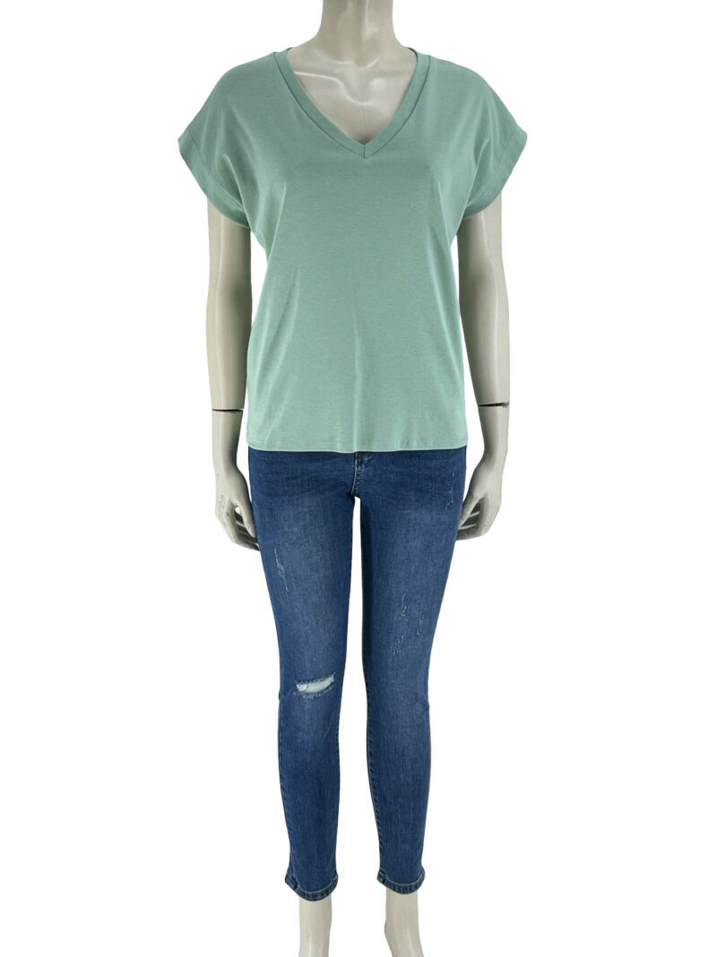 Μπλούζα V μονόχρωμη βαμβακερή-μέντα