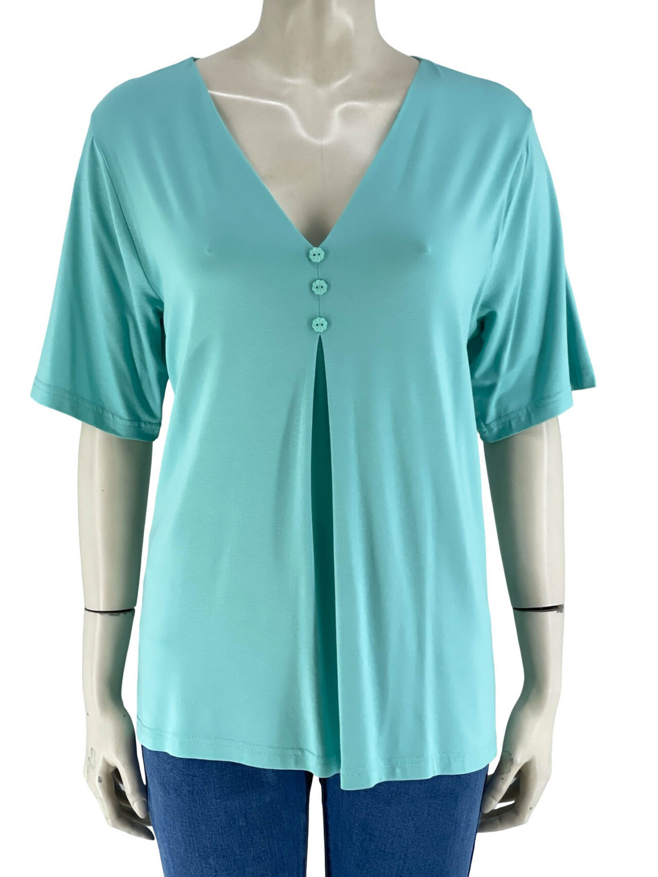 Μπλούζα μονόχρωμη V με κουφοπιέτα-μέντα