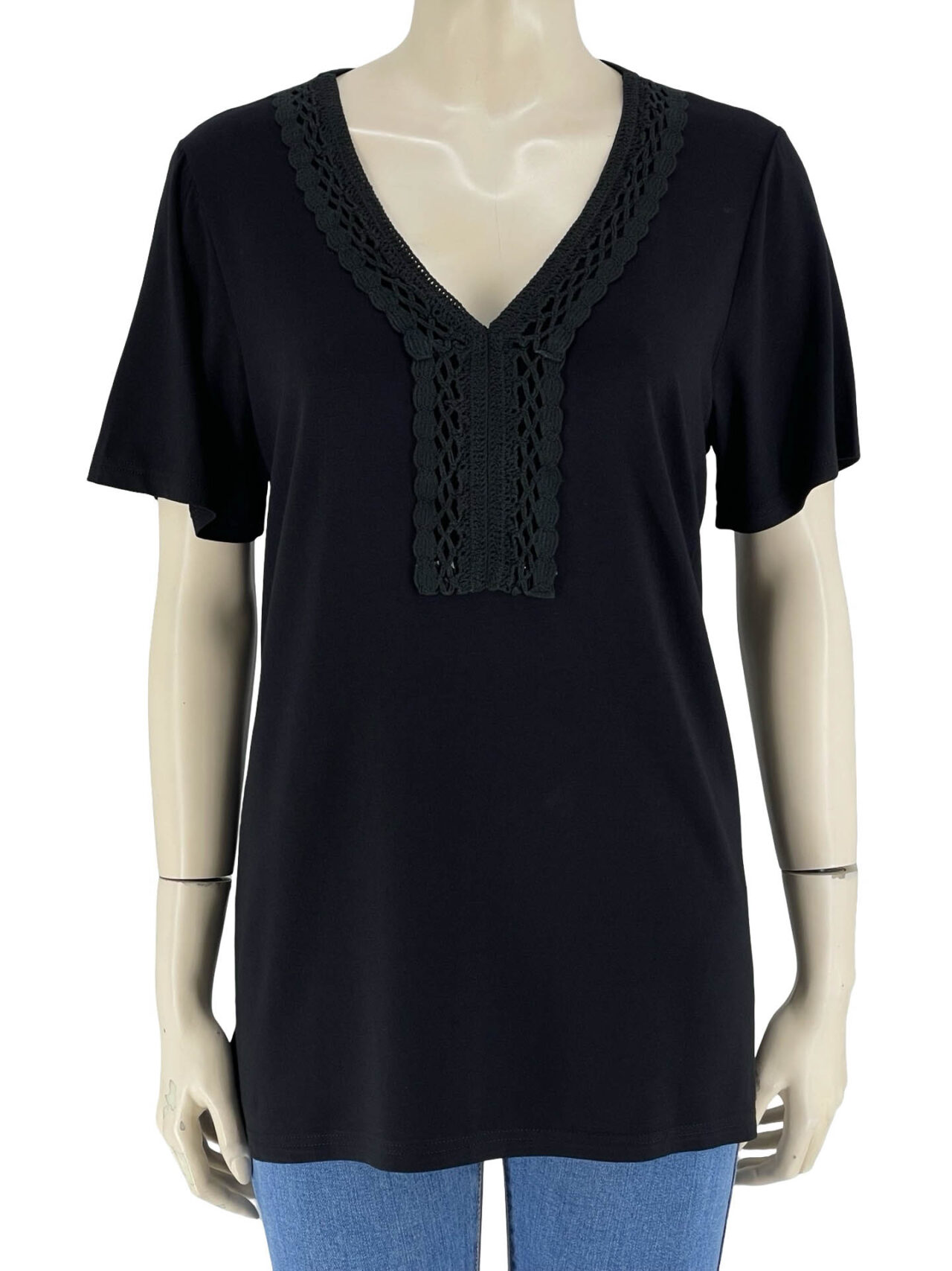 Μπλούζα μονόχρωμη με δαντέλα στο V