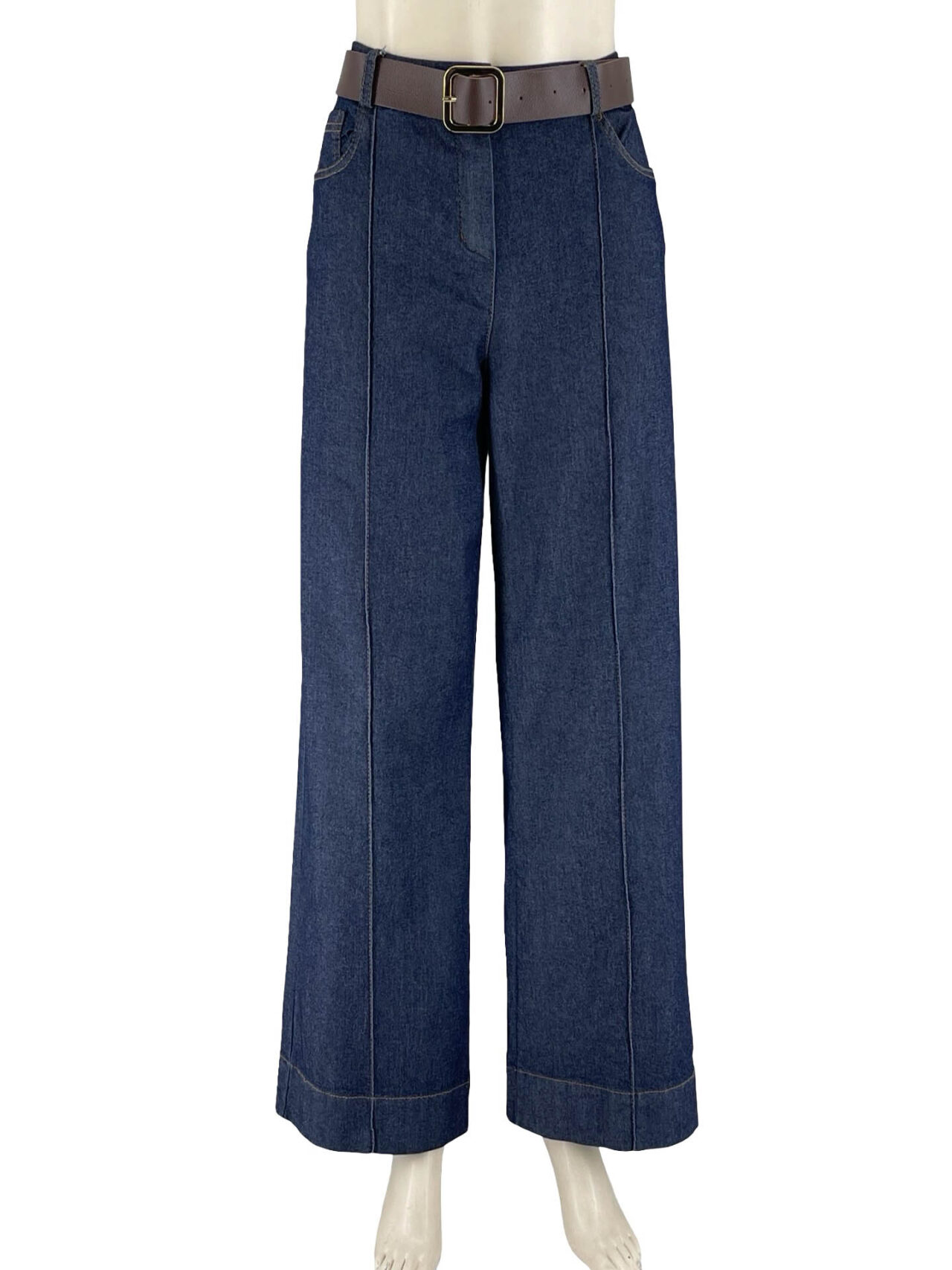 Τζιν παντελόνα ελαστική με εξώγαζα και ζώνη-σκούρο τζιν