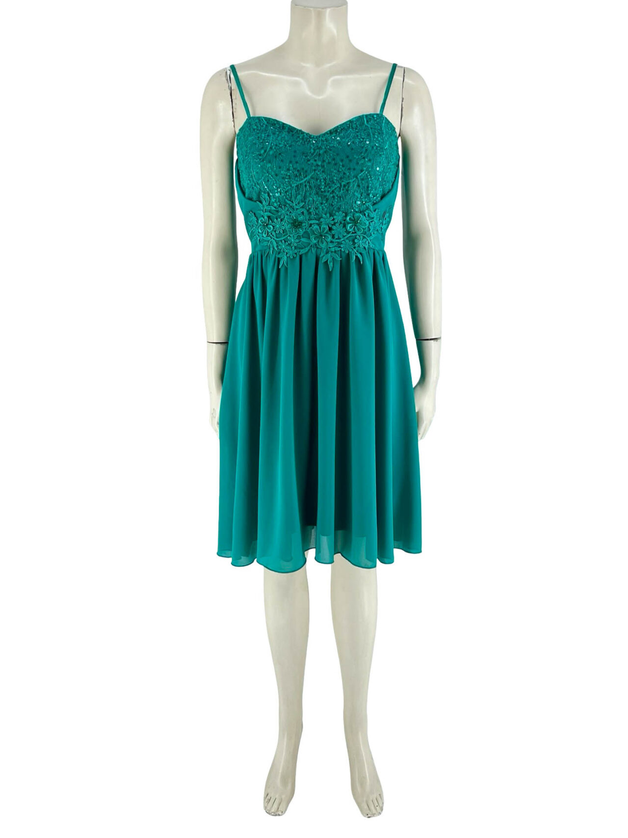 Φόρεμα ζορζέτα με δαντέλα και παγιέτες-πράσινο