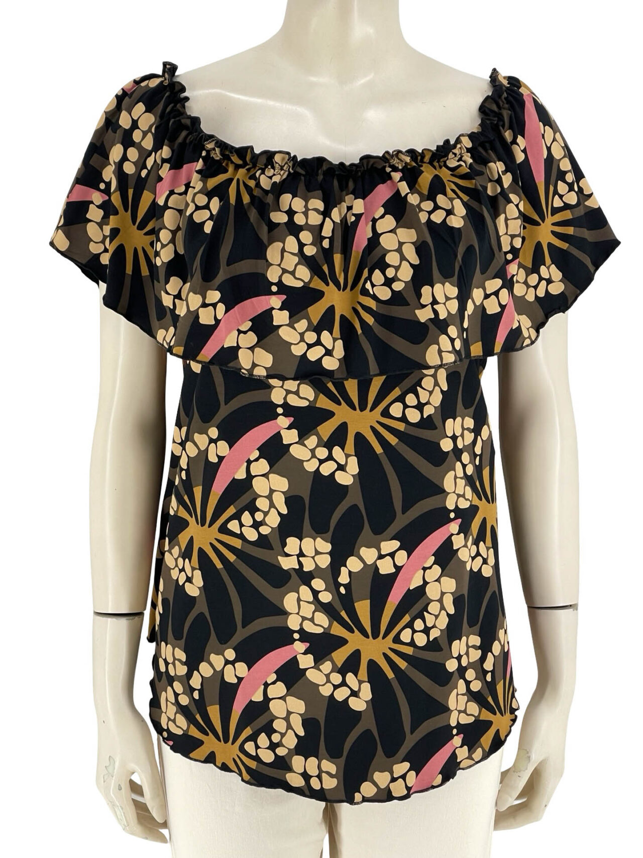 Γυναικεία μπλούζα με λάστιχο στο χαμόγελο-μαύρο-μπεζ