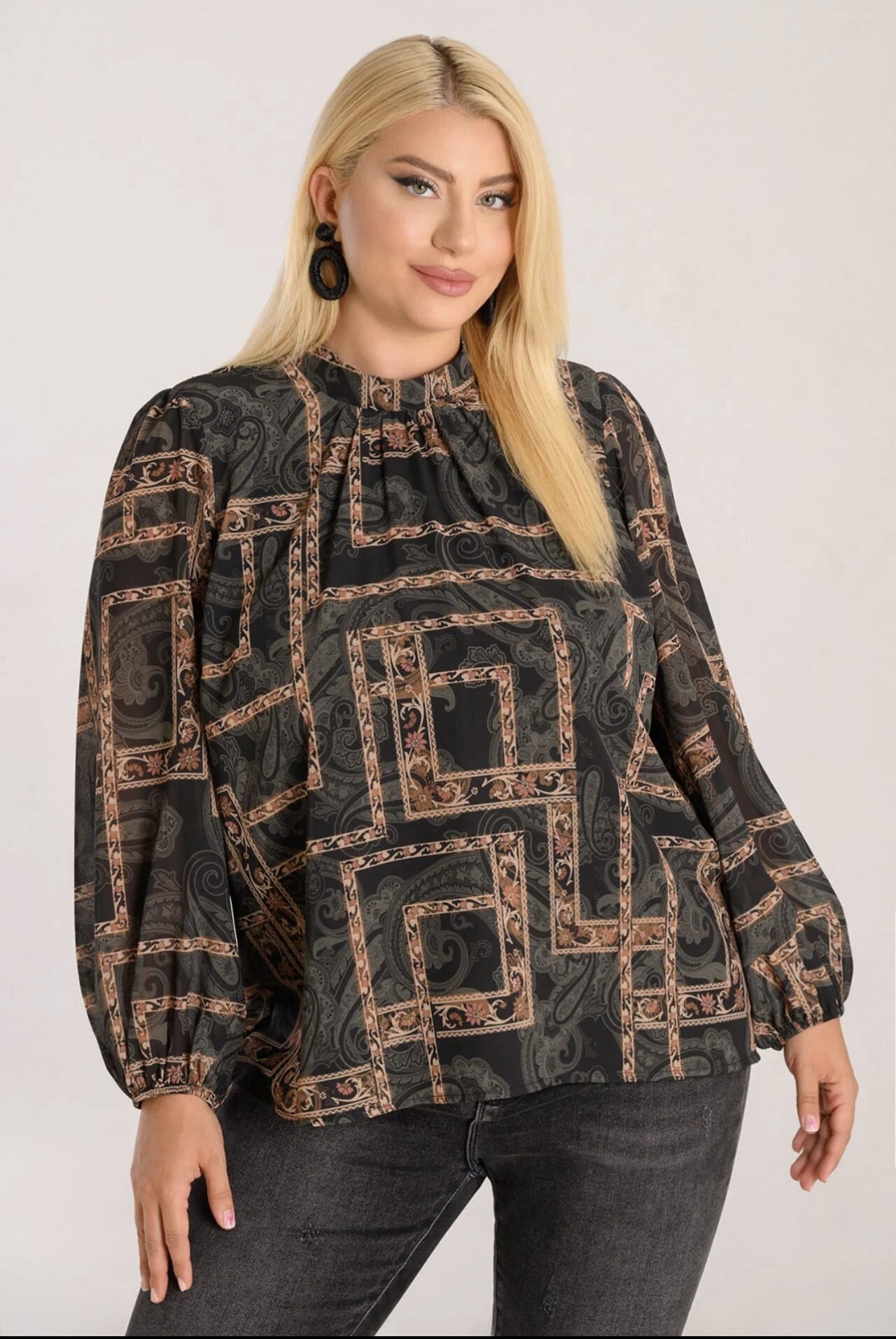 Μπλούζα εμπριμέ με μάο γιακά και δέσιμο κωδ. 10904