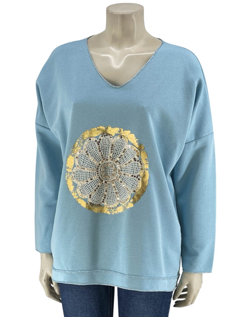 Μπλούζα γυναικεία λαιμόκοψη με στάμπα λούρεξ κωδ. 17243