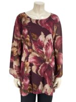 Μπλούζα γυναικεία ζορζέτα εμπριμέ oversize κωδ. 30169(Μπορντό)