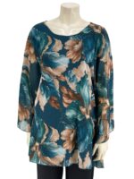 Μπλούζα γυναικεία ζορζέτα εμπριμέ oversize κωδ. 30169(Πετρόλ)