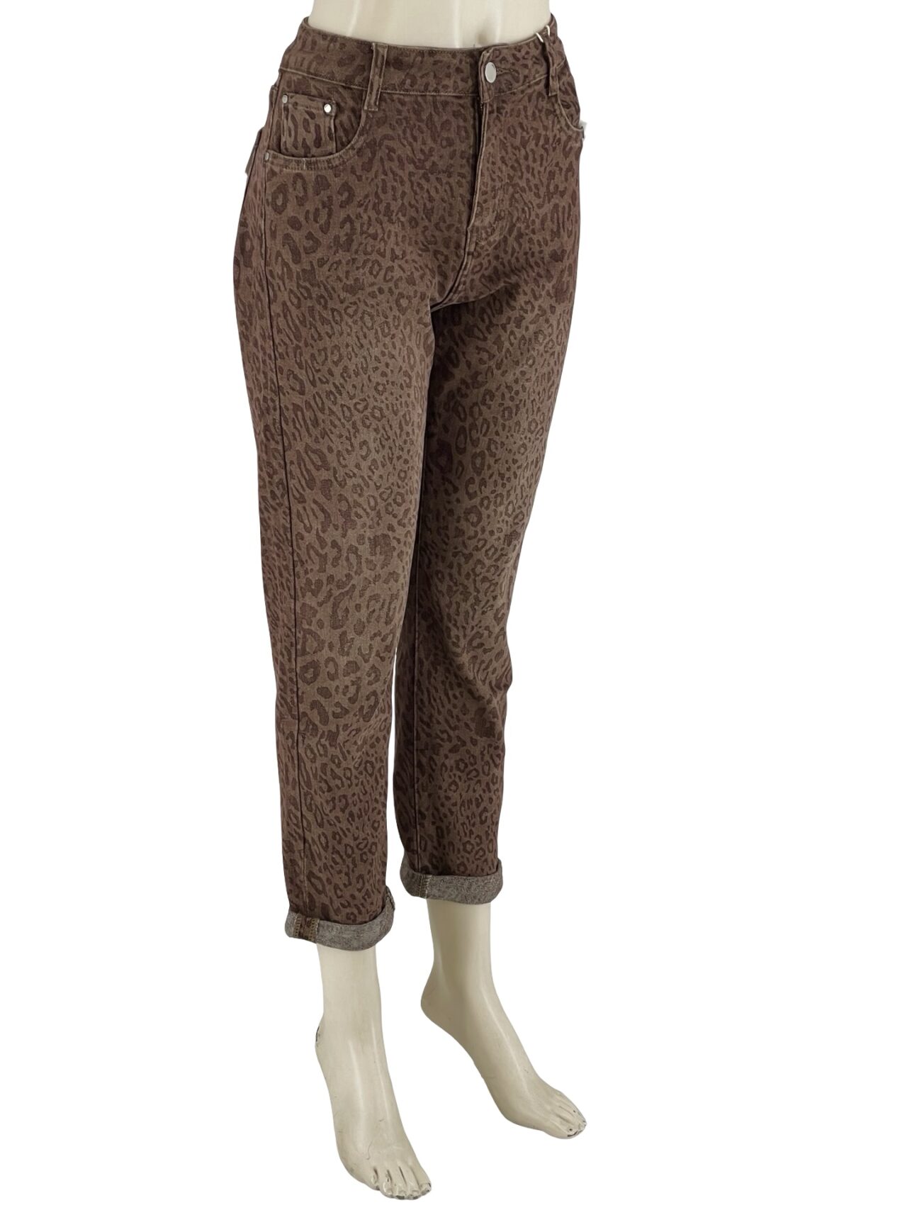 Παντελόνι τζιν γυναικείο animal print mom fit κωδ. BF5337